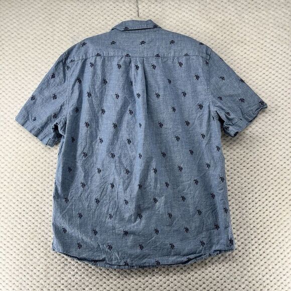 U.S. Polo Assn. Button Down‎ Shirt Pony Print Short Sleeve Light Blue L - Picture 7 of 7
